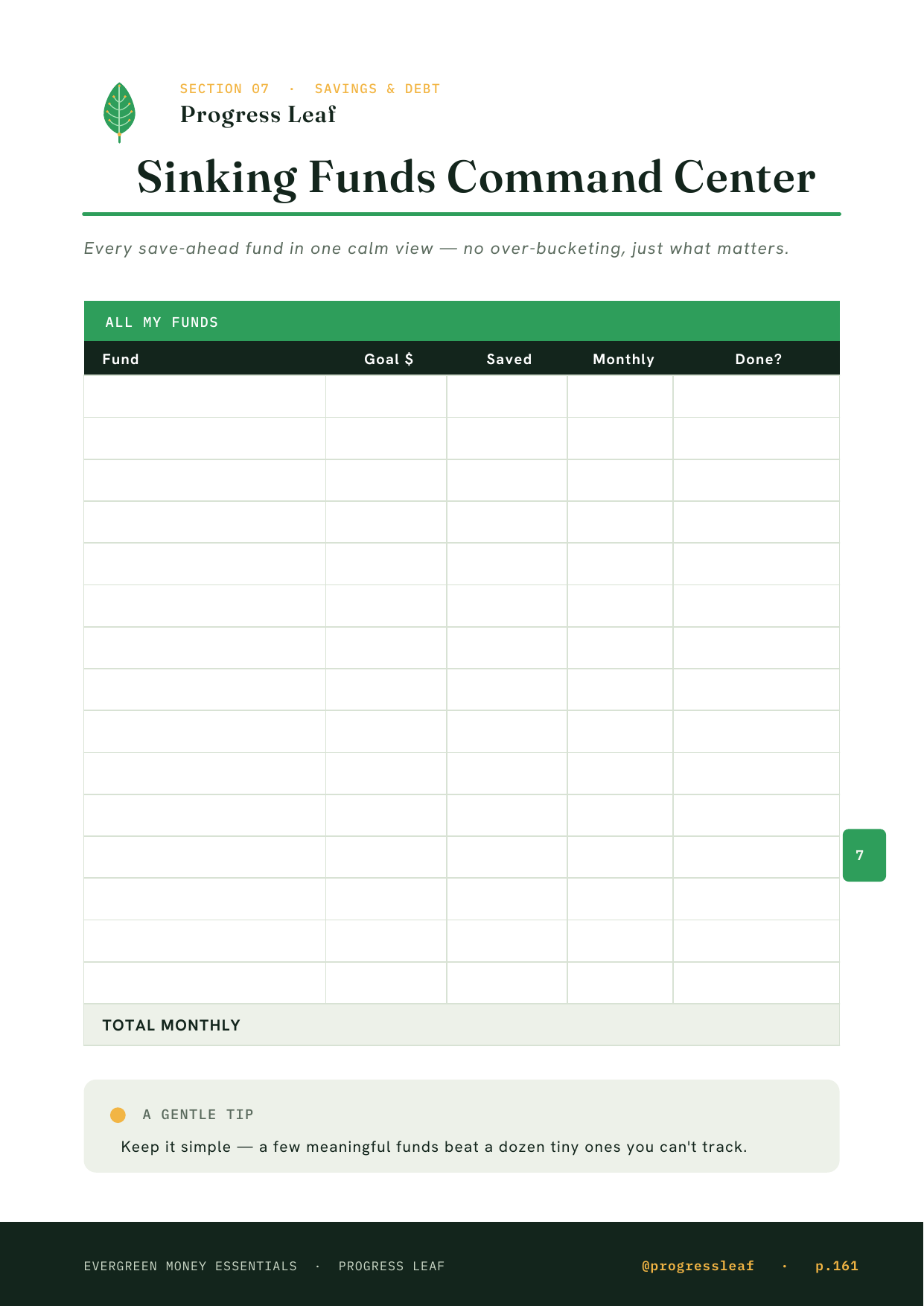 Sinking Funds Command Center page