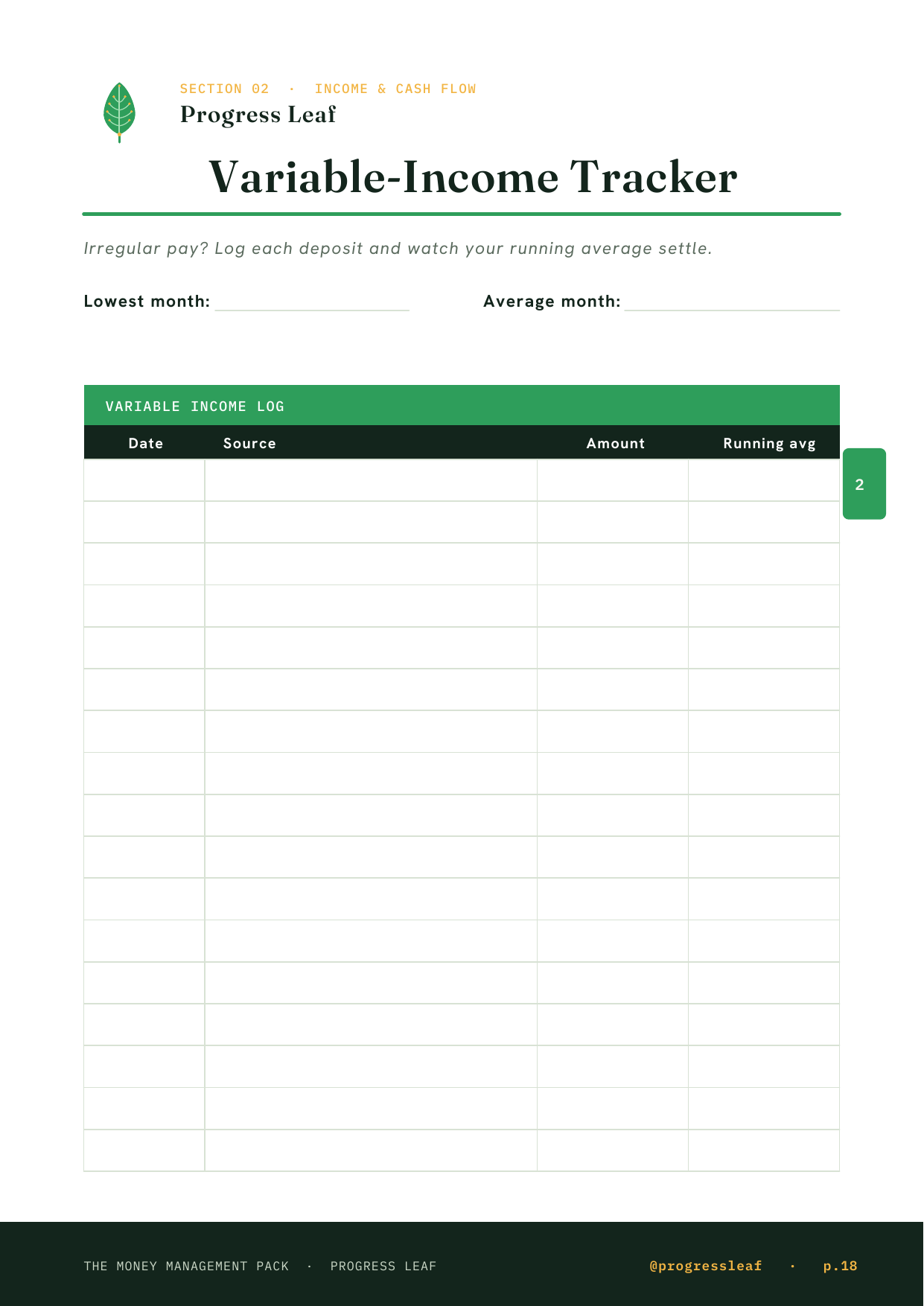 Variable-Income Tracker page